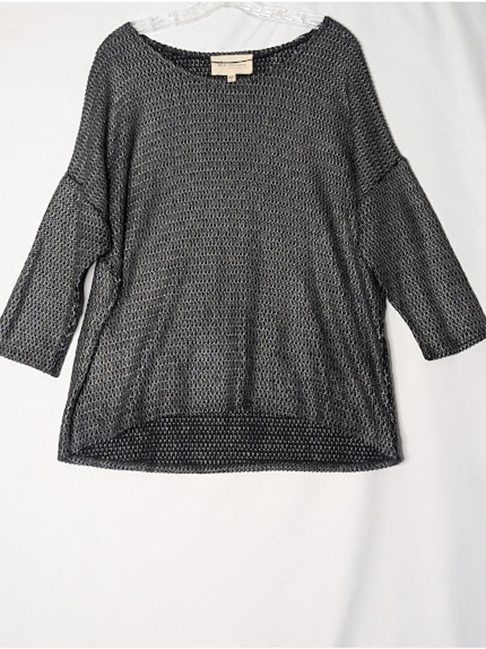 Two by VINCE CAMUTO black silver metallic Open Weave Hi Lo Sweater Futuristic
